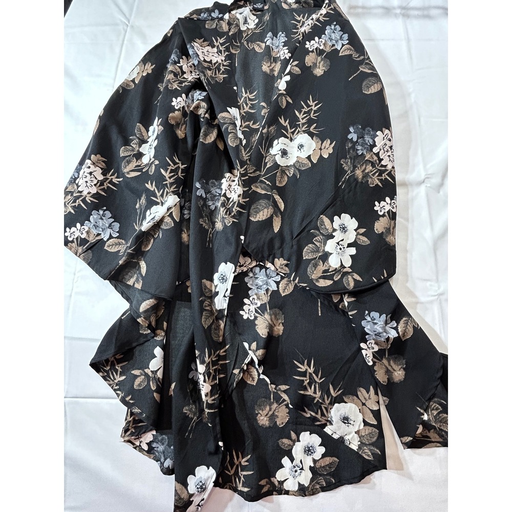 Cejon Women Black Floral Wrap Shawl Open Front One Size OSFM Polyester